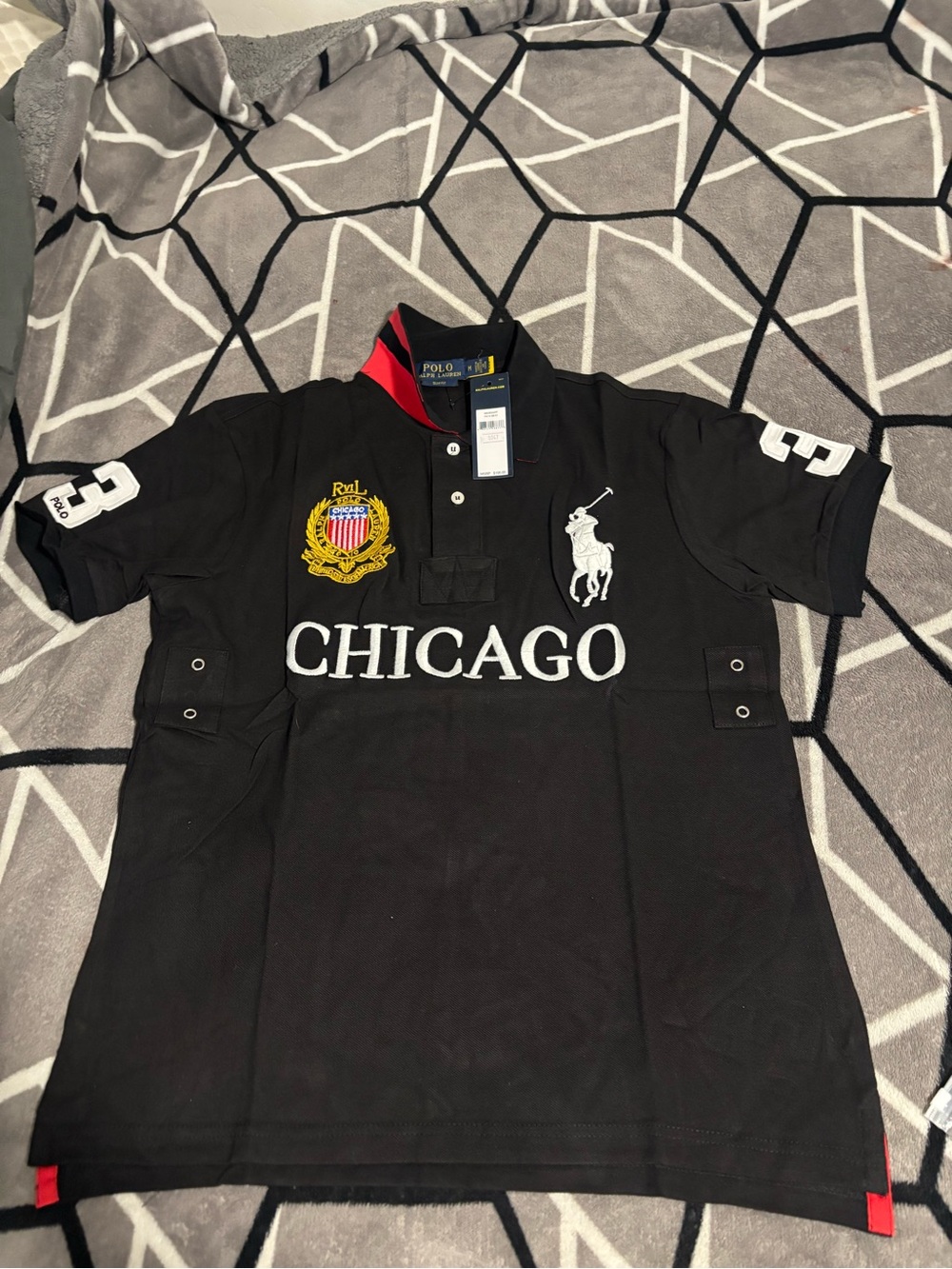 Multiple sizes available Polo Ralph Lauren Chicago Crest Black Polo Shirt